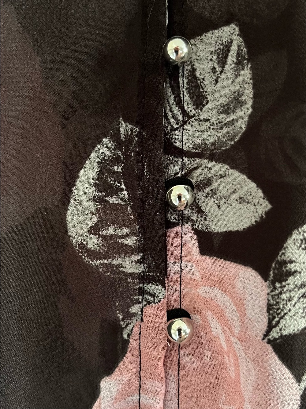 Guess Black Sheer Blouse with Pink Floral Print XS - Picture 6 of 13
